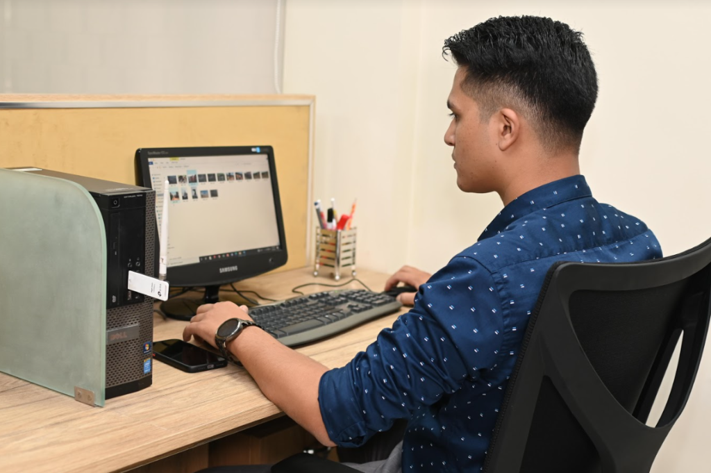 A civil engineer working remotely on a project received through outsourcing